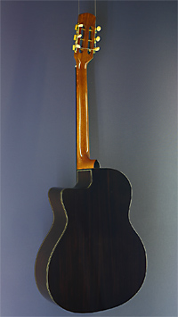 Lacuerda Gypsy Petite Bouche Jazzgitarre Django-Modell mit massiver Fichtendecke, Palisander an Zarge und Boden, Cutaway, Rückansicht