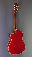 Beaver Creek, red classical guitar with pickup, solid spruce top, cutaway, back view