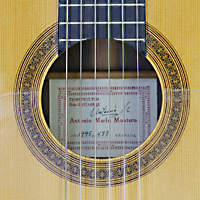 Rosette and label of Antonio Marin Montero luthier guitar spruce, rosewood, scale 65 cm, year 1995